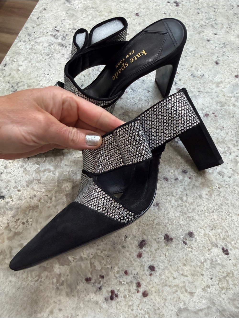 NEW Kate Spade Black Bianca Suede Crystal Rhinestone Wrap Closed Toe Pumps 6.5 - Picture 3 of 11